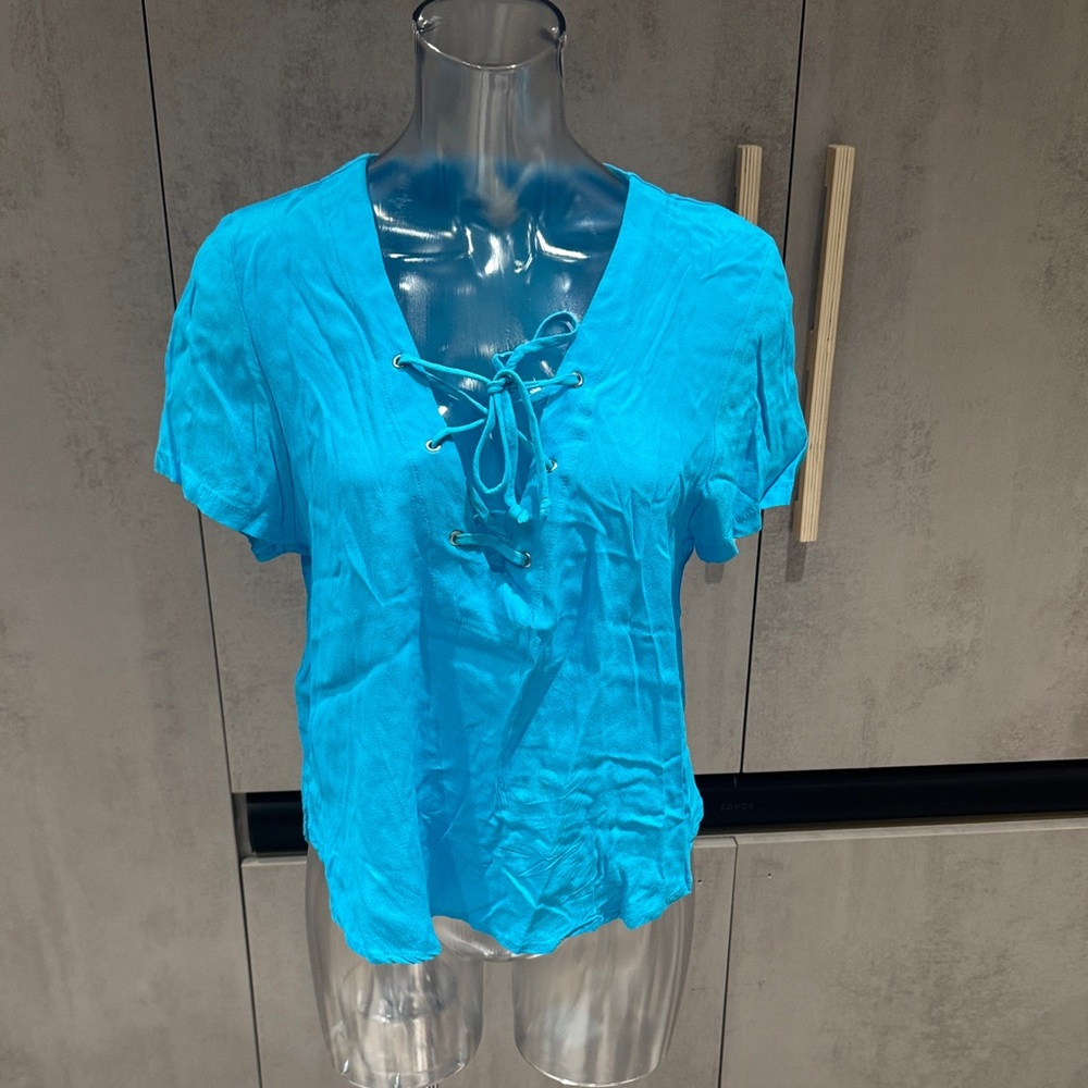 Elan Turquoise Lace-Up Blouse